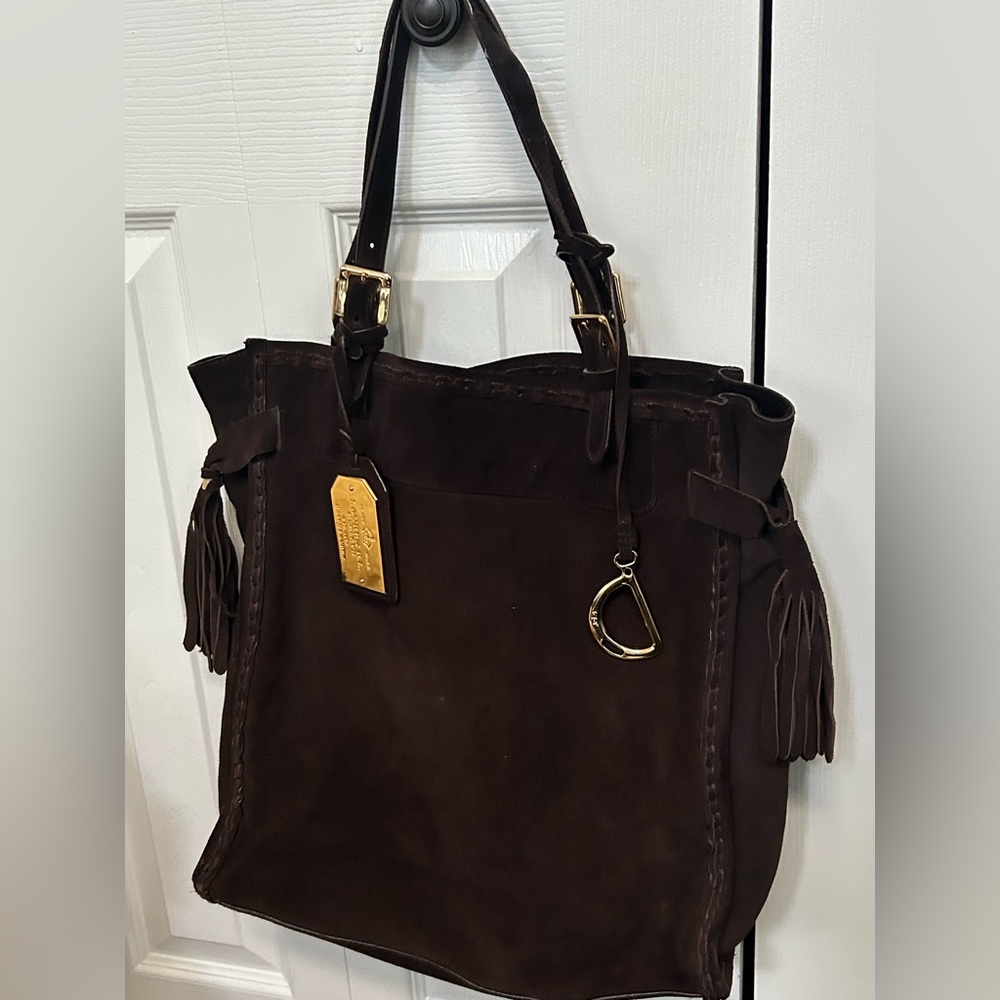 Ralph Lauren Elegant Brown Suede Tote Bag